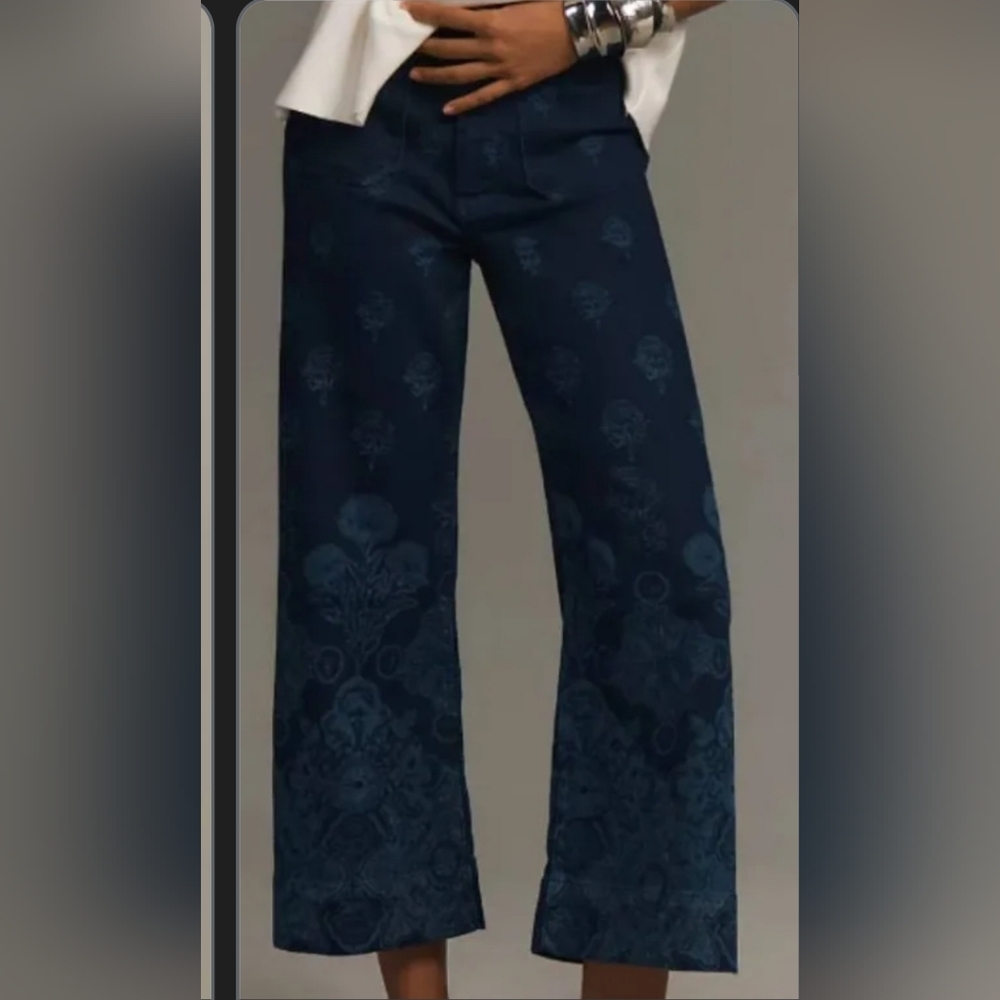 Anthropology Maeve Navy Patterned Jeans